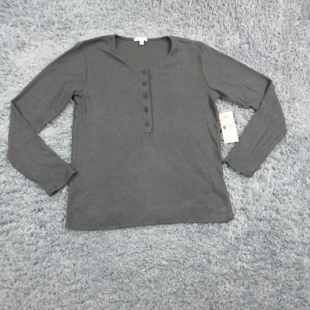 Albion Shirt Womens M Gray Henley Jersey Long Sleeve Round Neck Button NWT